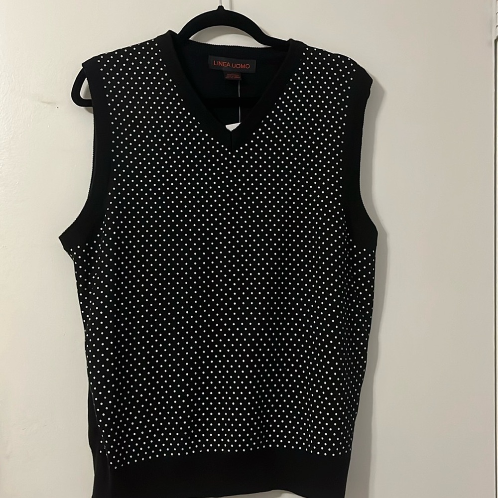 Linea Uomo WM 2XL Sweater Vest Black with Polka Dots on Front Solid on Back